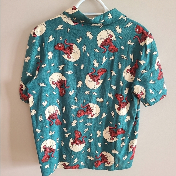 Dangerfield Velociraptor Dino Collared Boxy Shirt - Green happy birthday - Picture 3 of 12